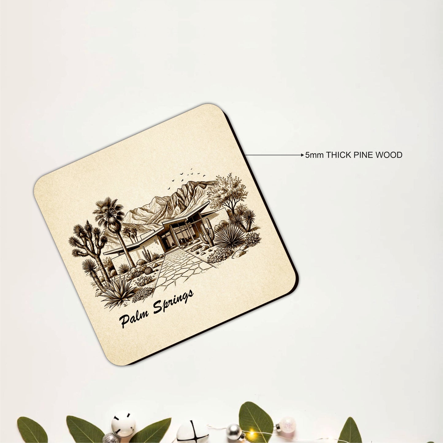 Vintage Palm Springs Landscape Wooden Coasters Set of 6