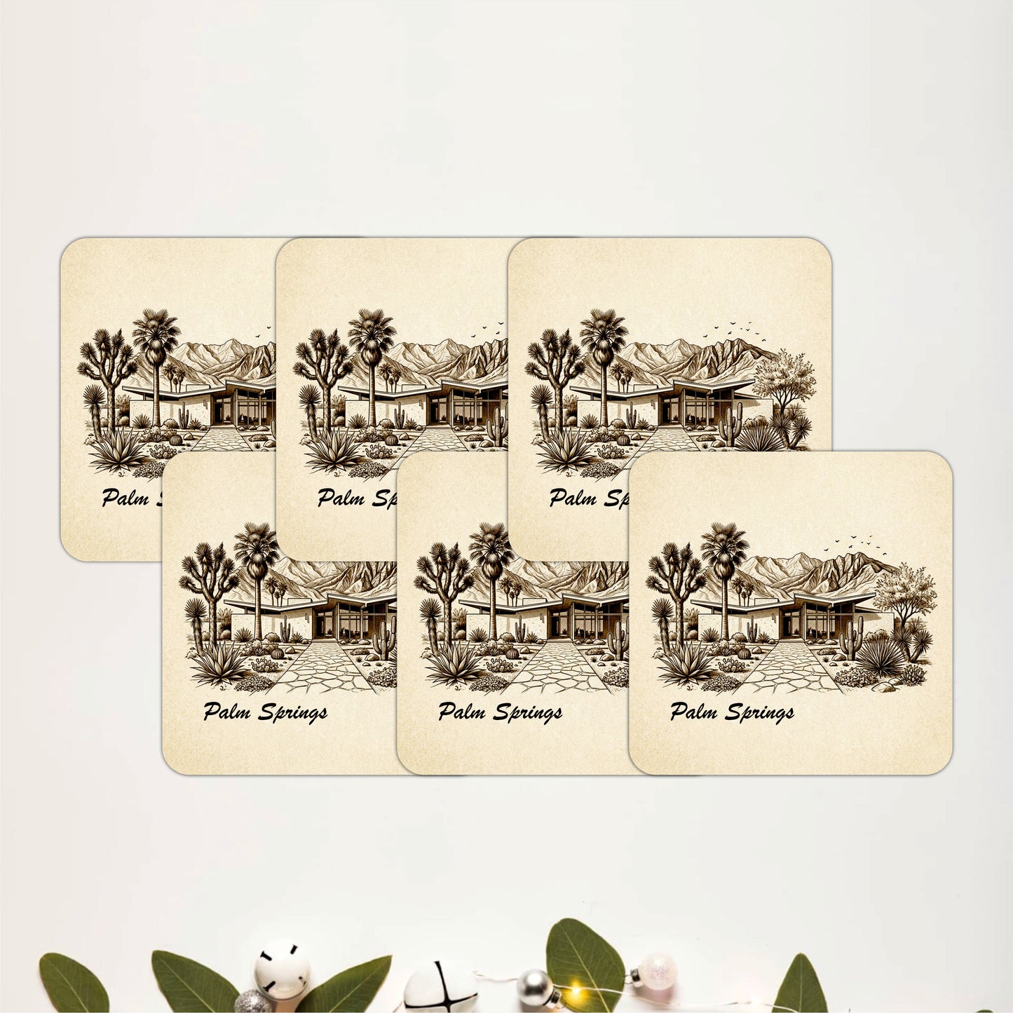 Vintage Palm Springs Landscape Wooden Coasters Set of 6
