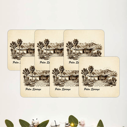Vintage Palm Springs Landscape Wooden Coasters Set of 6