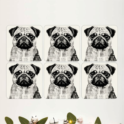 Modern Pug Portrait Wooden Coasters Set of 6
