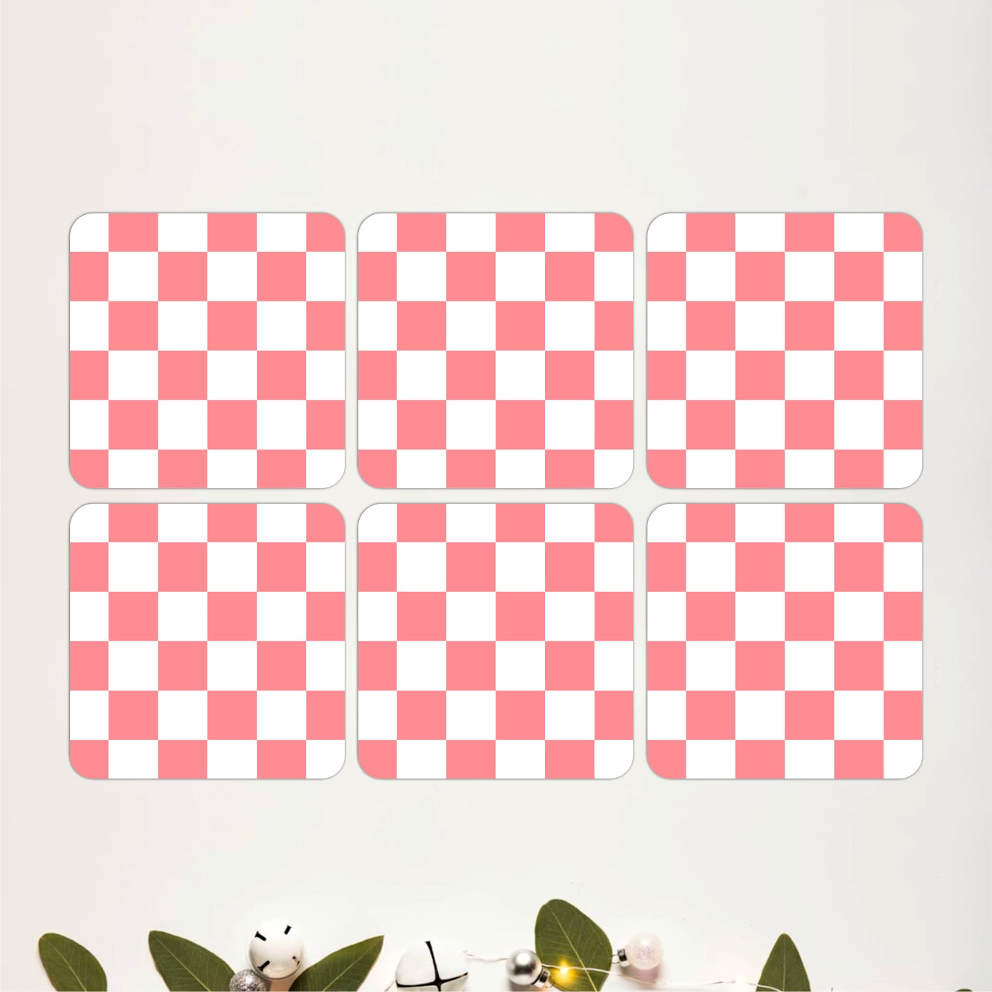 Pink Checker Coasters Pack of 6