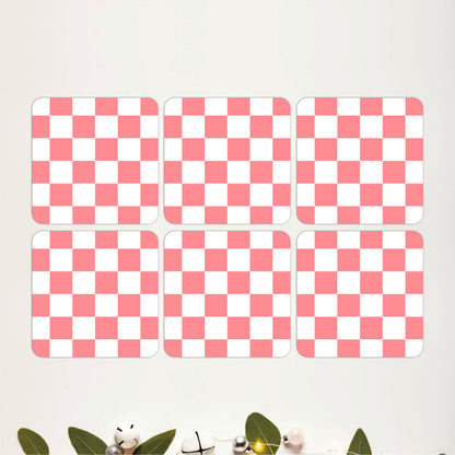 Pink Checker Coasters Pack of 6