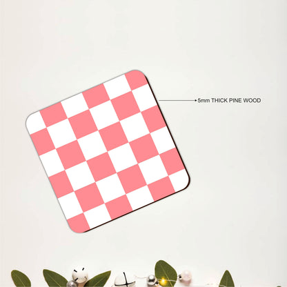 Pink Checker Coasters Pack of 6