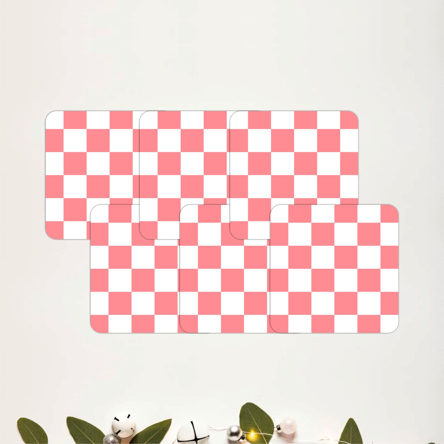 Pink Checker Coasters Pack of 6