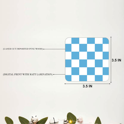 Blue Checker Coasters Pack of 6