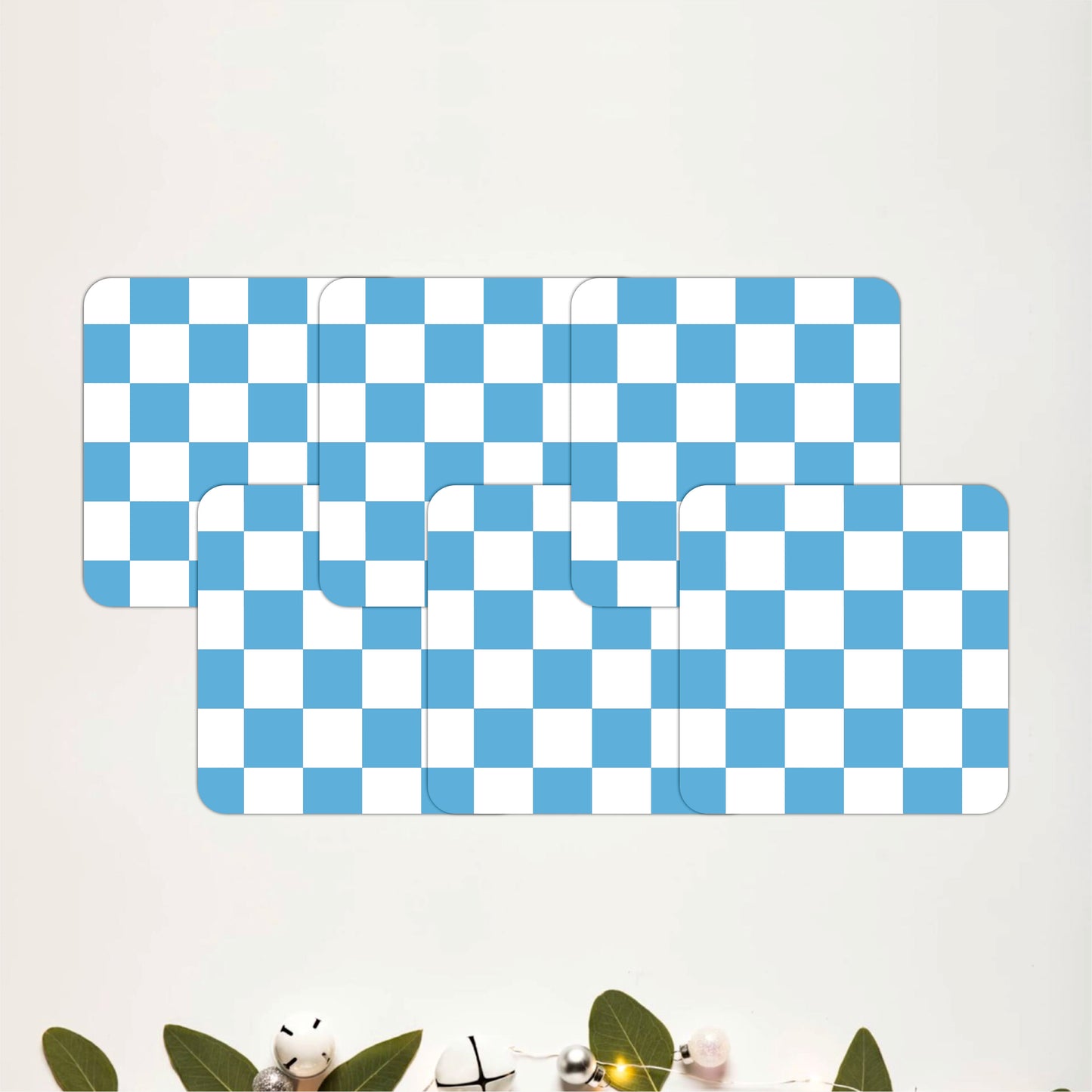 Blue Checker Coasters Pack of 6