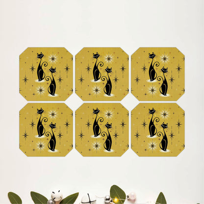 Retro Yellow Cats Coasters Pack of 6