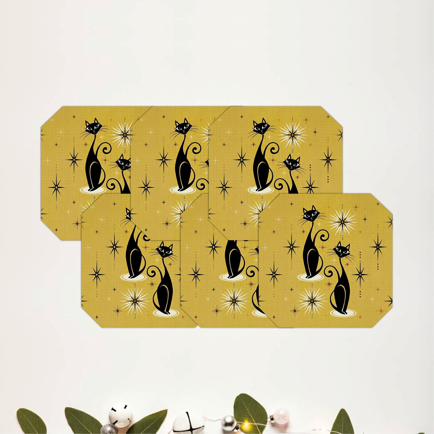 Retro Yellow Cats Coasters Pack of 6