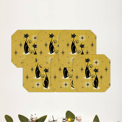 Retro Yellow Cats Coasters Pack of 6