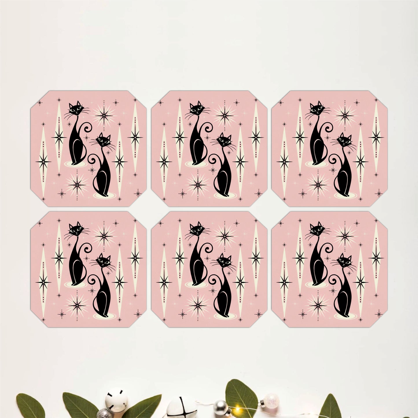 Retro Pink Cats Coasters Pack of 6