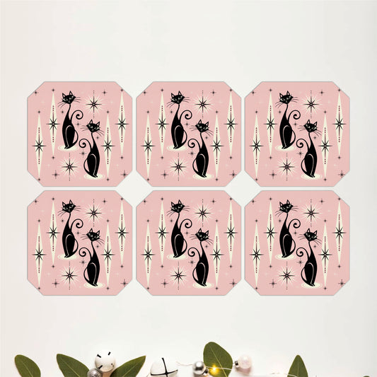 Retro Pink Cats Coasters Pack of 6