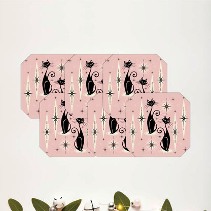 Retro Pink Cats Coasters Pack of 6