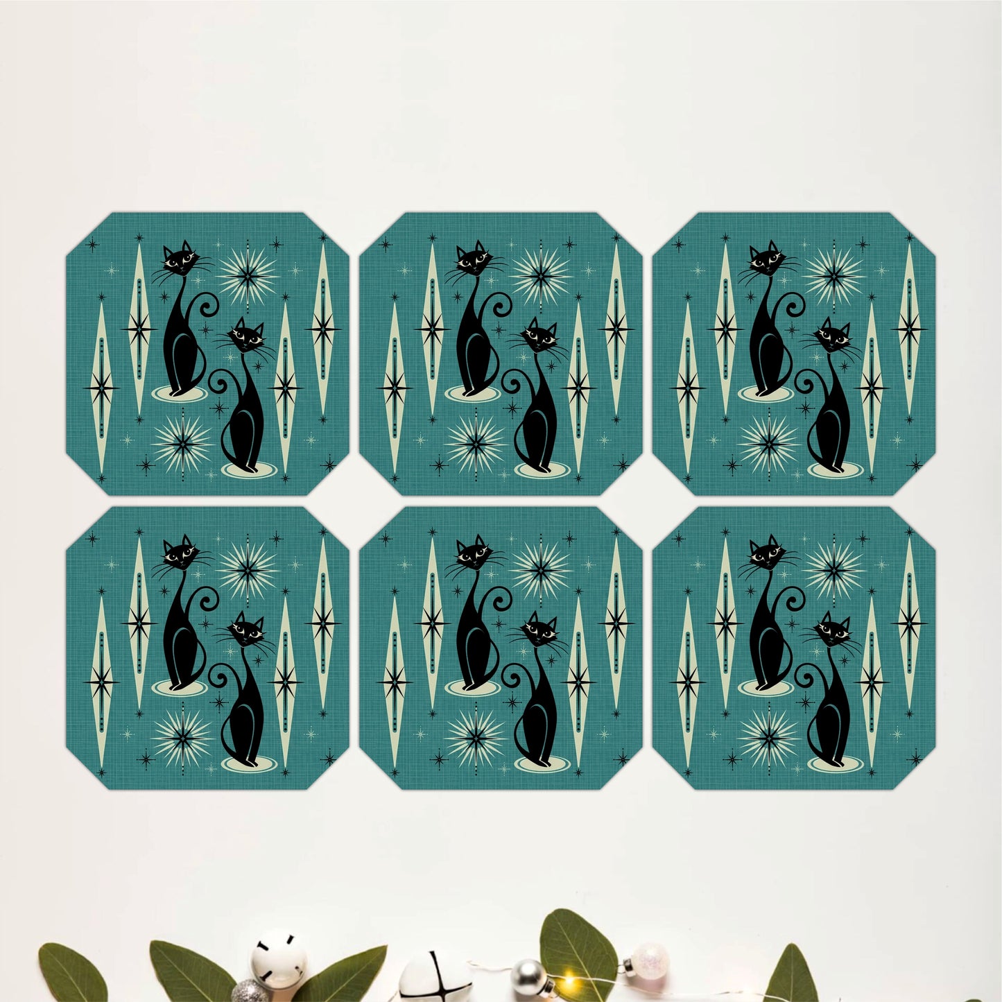 Retro Black Cats Coasters Pack of 6