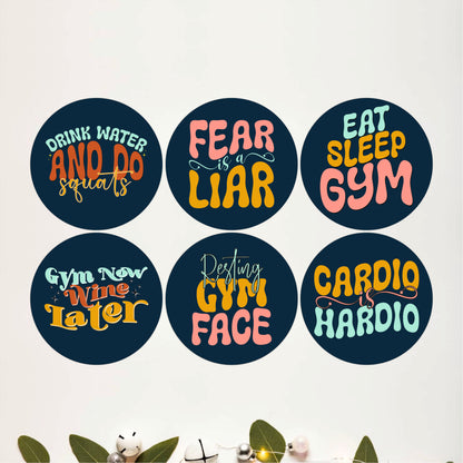 Gym Motivation Round Wooden Coasters Set of 6