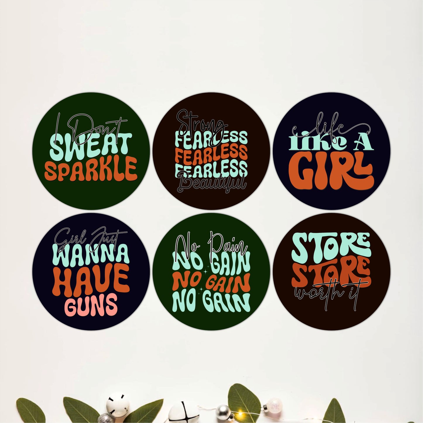Gym Lover Round Wooden Coasters Set of 6