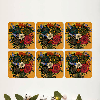 Midnight Botanical Bloom Wooden Coasters Set of 6