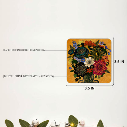 Midnight Botanical Bloom Wooden Coasters Set of 6