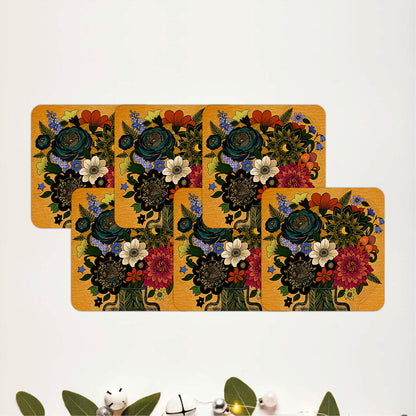Midnight Botanical Bloom Wooden Coasters Set of 6
