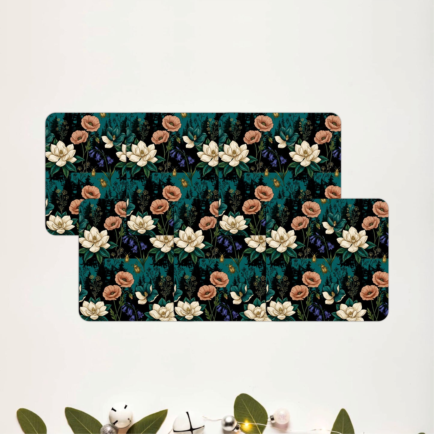 Midnight Botanical Bloom Wooden Coasters Set of 6