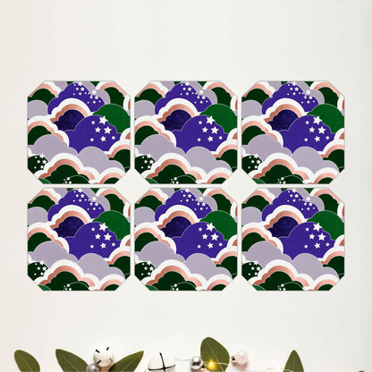 Celestial Cloud Pattern Wooden Coasters Set of 6
