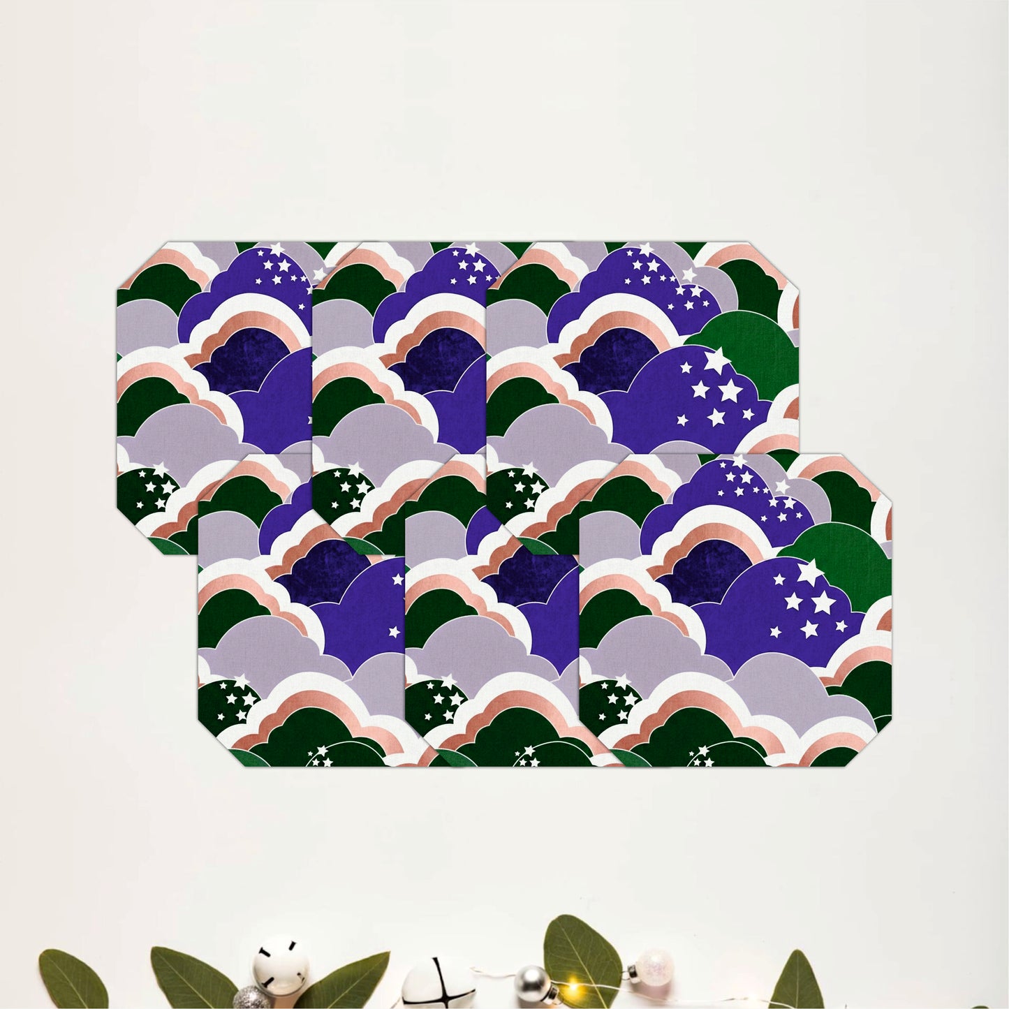 Celestial Cloud Pattern Wooden Coasters Set of 6
