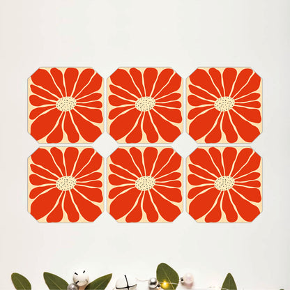 Retro Floral Bloom Wooden Coasters Set of 6