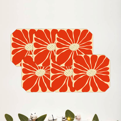 Retro Floral Bloom Wooden Coasters Set of 6