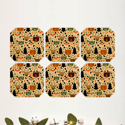 Woodland Animal Pattern Wooden Coasters Set of 6