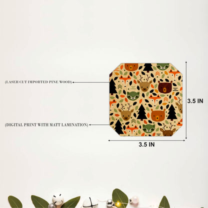 Woodland Animal Pattern Wooden Coasters Set of 6