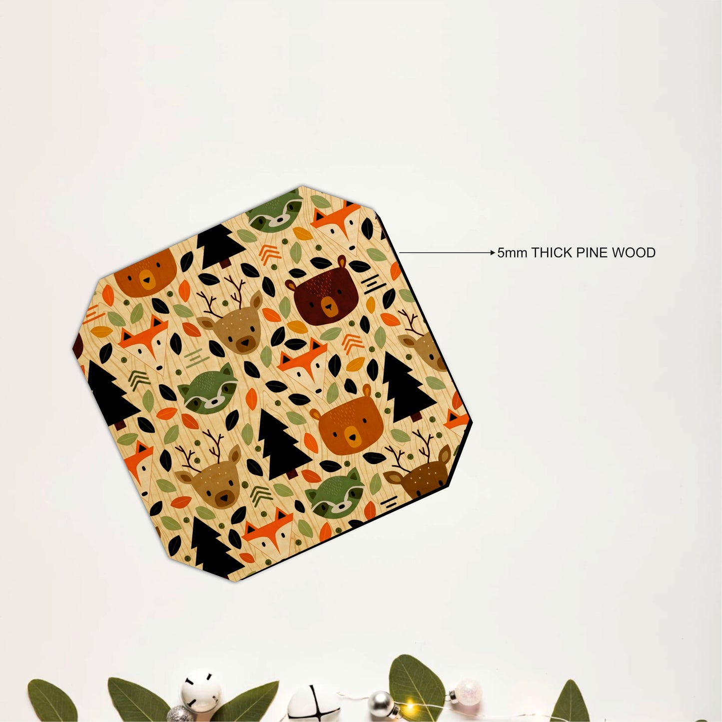 Woodland Animal Pattern Wooden Coasters Set of 6