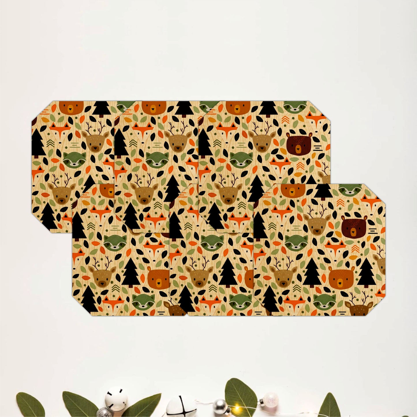 Woodland Animal Pattern Wooden Coasters Set of 6