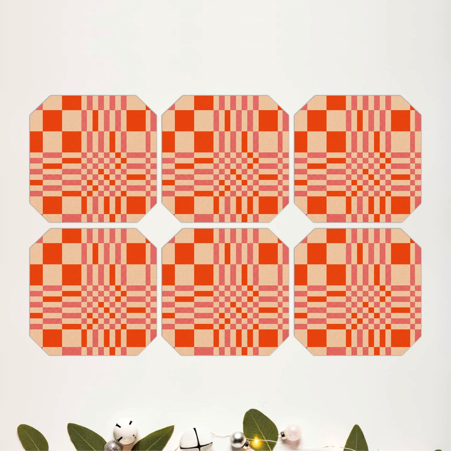 Retro Plaid Pattern Wooden Coasters Set of 6