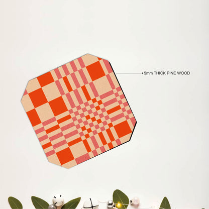 Retro Plaid Pattern Wooden Coasters Set of 6