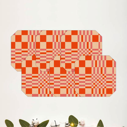Retro Plaid Pattern Wooden Coasters Set of 6