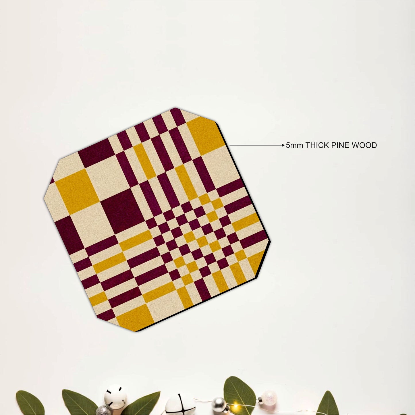 Retro Plaid Pattern Wooden Coasters Set of 6