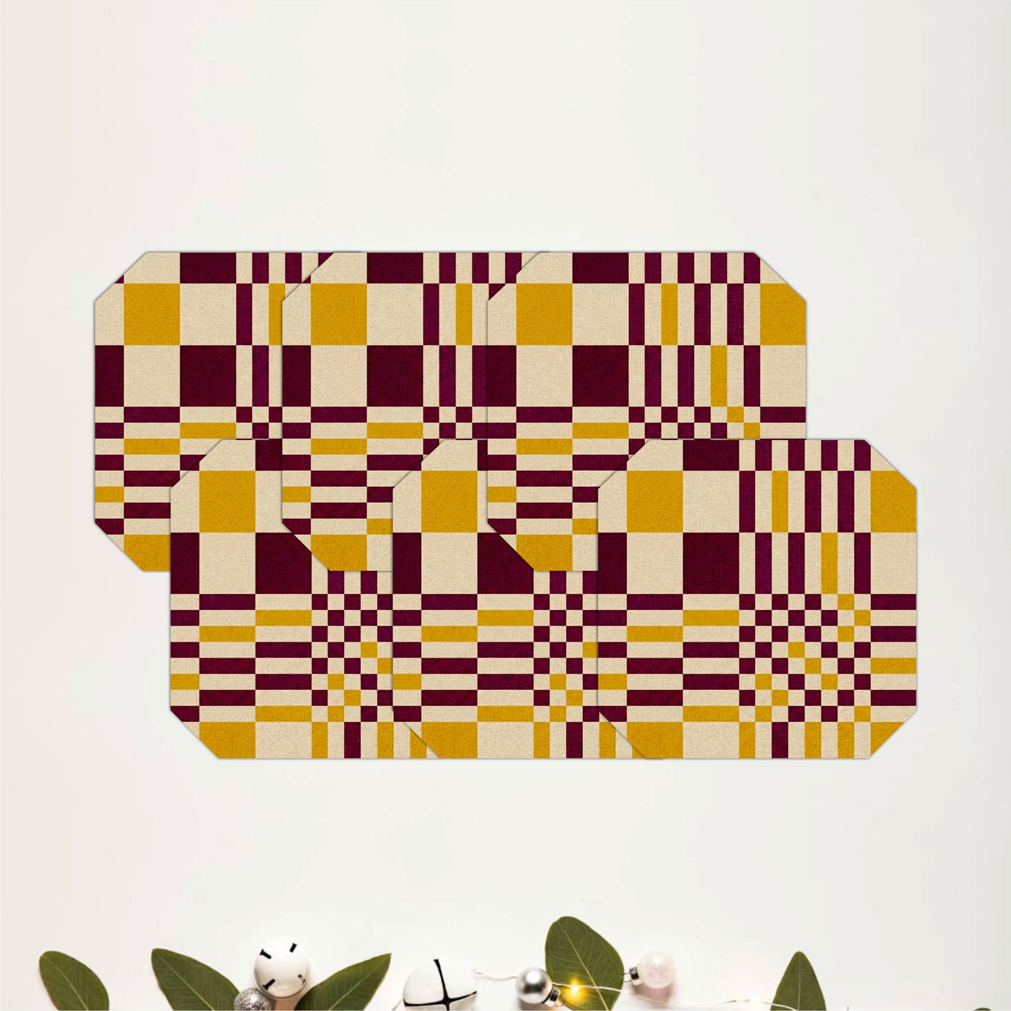 Retro Plaid Pattern Wooden Coasters Set of 6