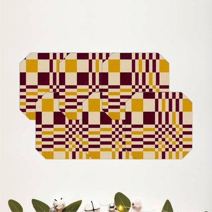 Retro Plaid Pattern Wooden Coasters Set of 6