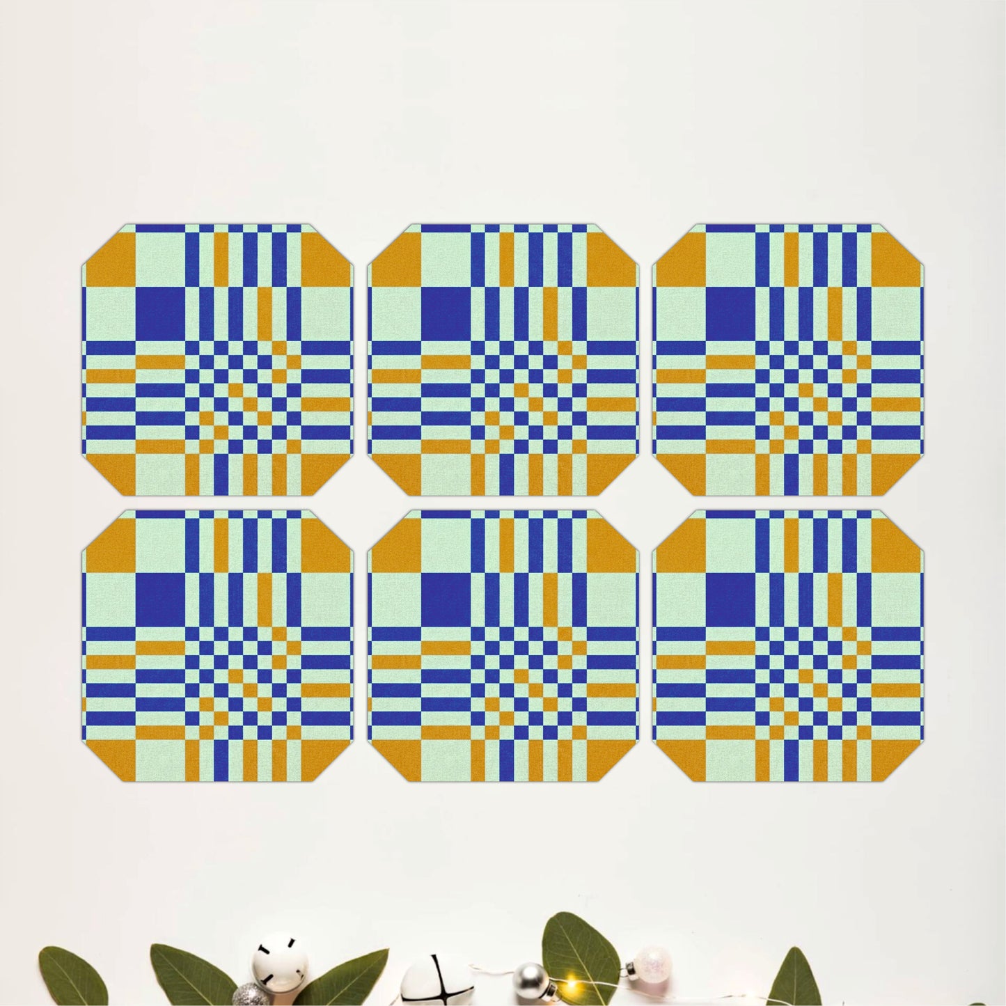 Retro Plaid Pattern Wooden Coasters Set of 6