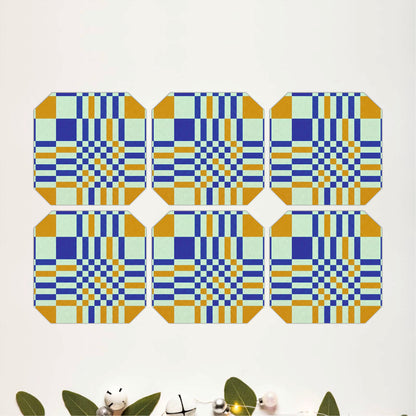 Retro Plaid Pattern Wooden Coasters Set of 6