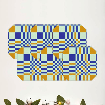 Retro Plaid Pattern Wooden Coasters Set of 6