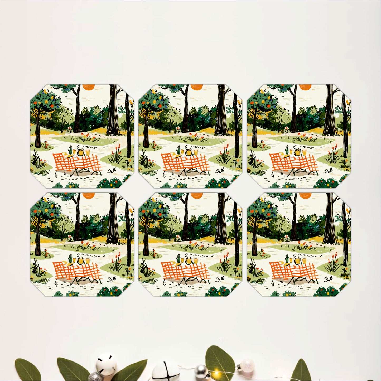 Vintage Picnic Landscape Wooden Coasters Set of 6