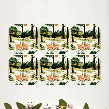 Vintage Picnic Landscape Wooden Coasters Set of 6