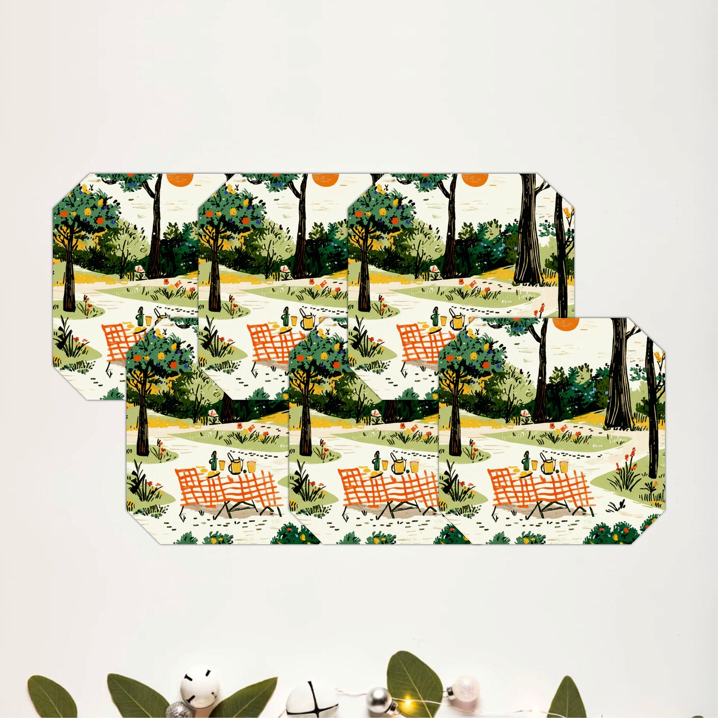 Vintage Picnic Landscape Wooden Coasters Set of 6