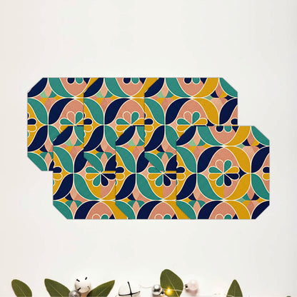 Retro Geometric Floral Wooden Coasters Set of 6