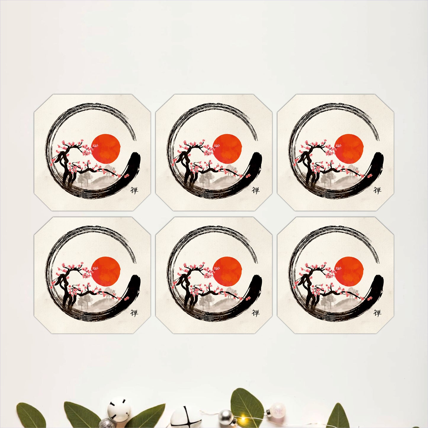 Zen Cherry Blossom Wooden Coasters Set of 6