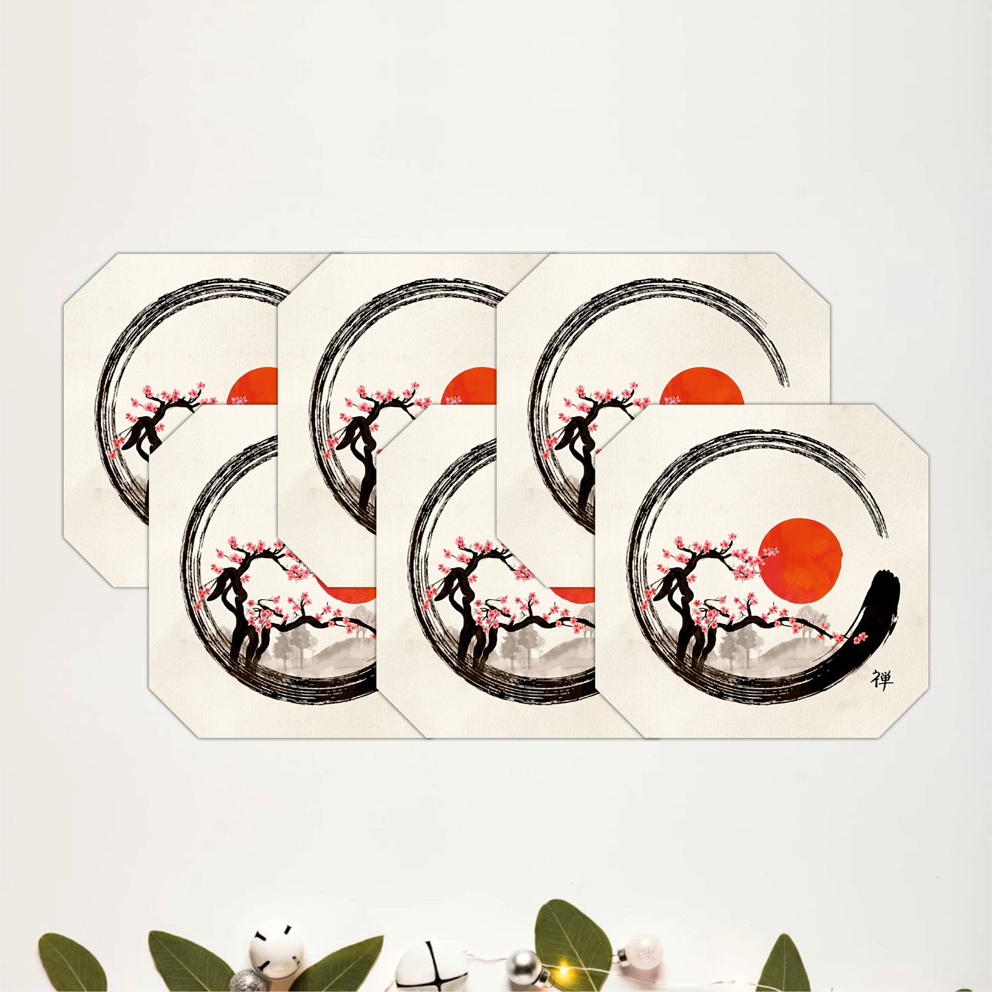 Zen Cherry Blossom Wooden Coasters Set of 6