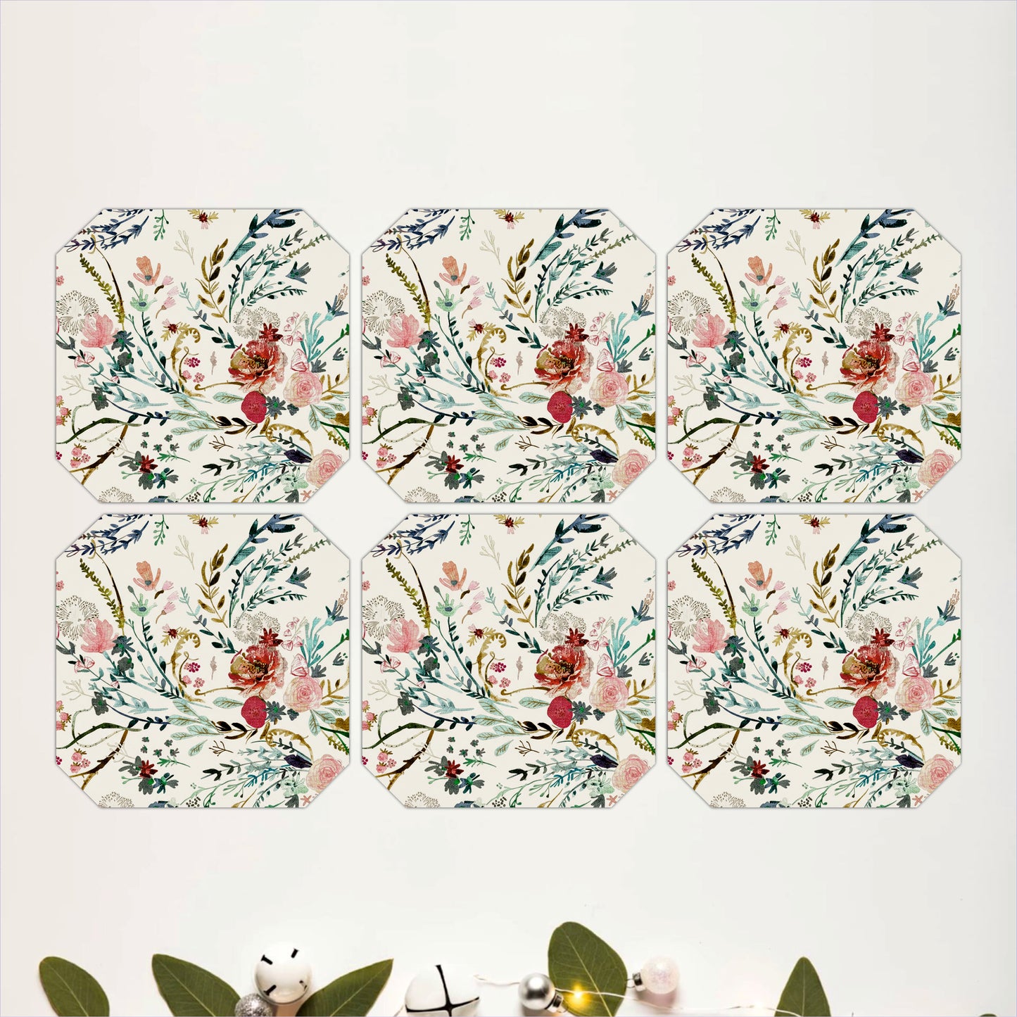 Vintage Wildflower Botanical Wooden Coasters Set of 6