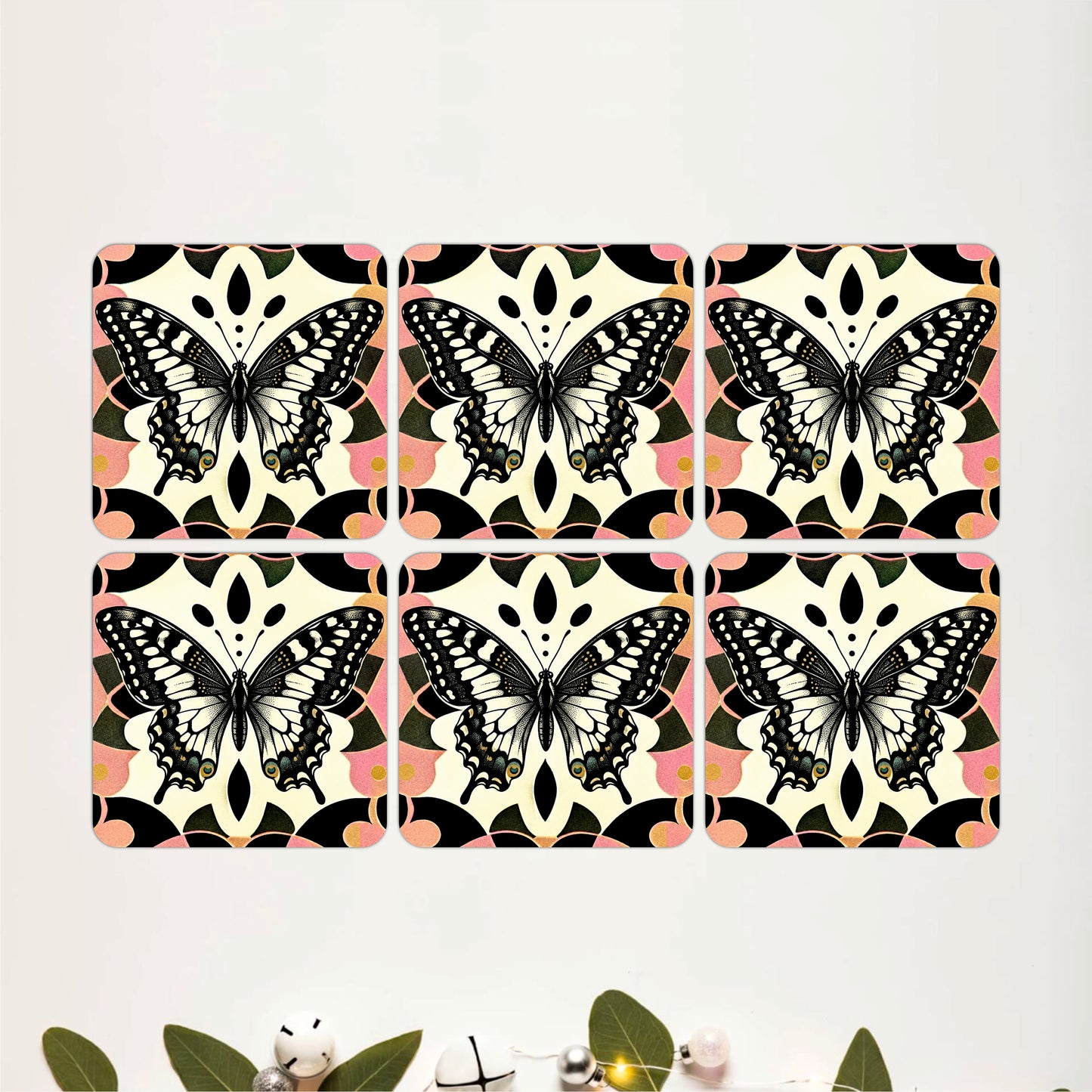 Vintage Butterfly Botanical Wooden Coasters Set of 6