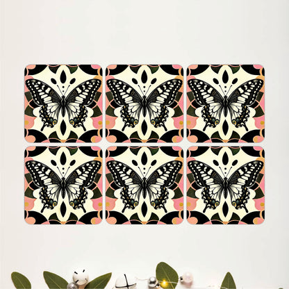 Vintage Butterfly Botanical Wooden Coasters Set of 6