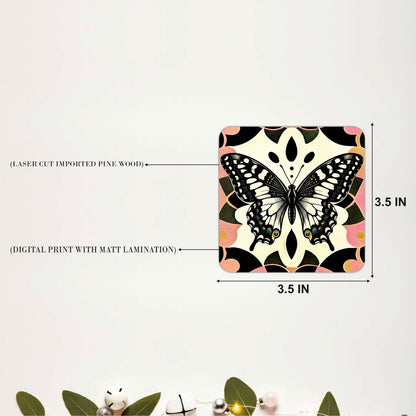 Vintage Butterfly Botanical Wooden Coasters Set of 6